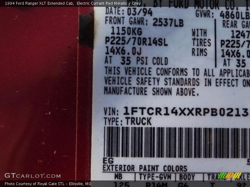 Electric Currant Red Metallic / Grey 1994 Ford Ranger XLT Extended Cab