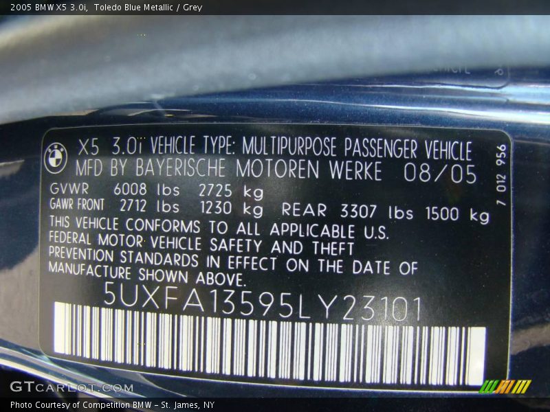 Toledo Blue Metallic / Grey 2005 BMW X5 3.0i