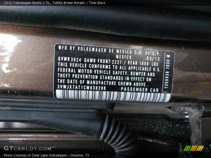 Toffee Brown Metallic / Titan Black 2012 Volkswagen Beetle 2.5L