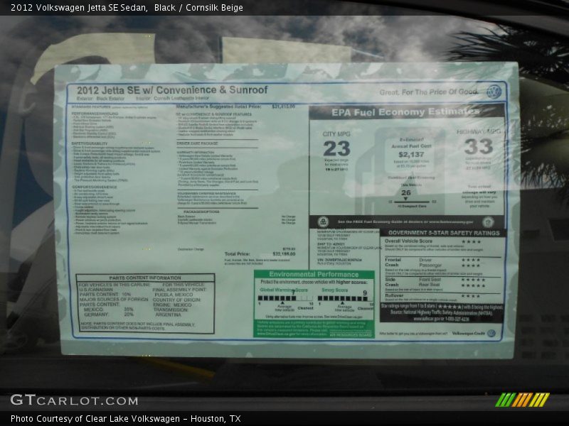Black / Cornsilk Beige 2012 Volkswagen Jetta SE Sedan