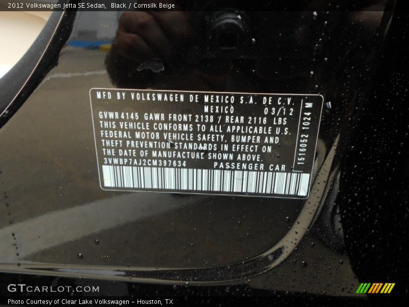 Black / Cornsilk Beige 2012 Volkswagen Jetta SE Sedan