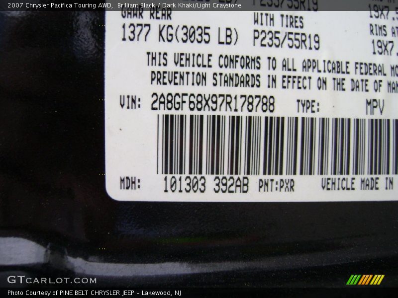 Brilliant Black / Dark Khaki/Light Graystone 2007 Chrysler Pacifica Touring AWD