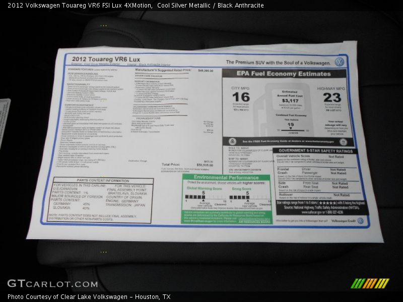 Cool Silver Metallic / Black Anthracite 2012 Volkswagen Touareg VR6 FSI Lux 4XMotion
