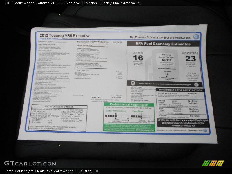 Black / Black Anthracite 2012 Volkswagen Touareg VR6 FSI Executive 4XMotion