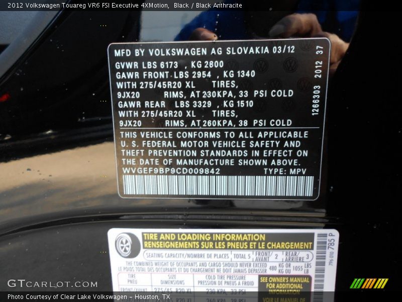 Black / Black Anthracite 2012 Volkswagen Touareg VR6 FSI Executive 4XMotion