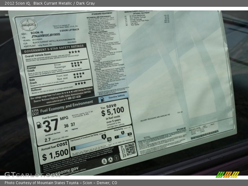 Black Currant Metallic / Dark Gray 2012 Scion iQ