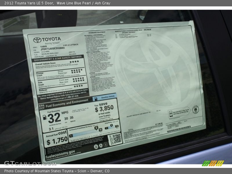 Wave Line Blue Pearl / Ash Gray 2012 Toyota Yaris LE 5 Door