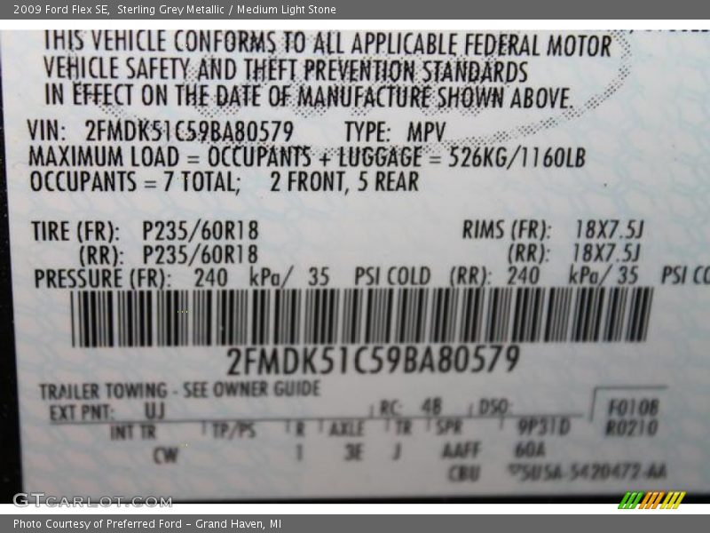 Sterling Grey Metallic / Medium Light Stone 2009 Ford Flex SE