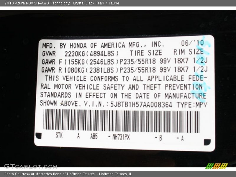 Crystal Black Pearl / Taupe 2010 Acura RDX SH-AWD Technology