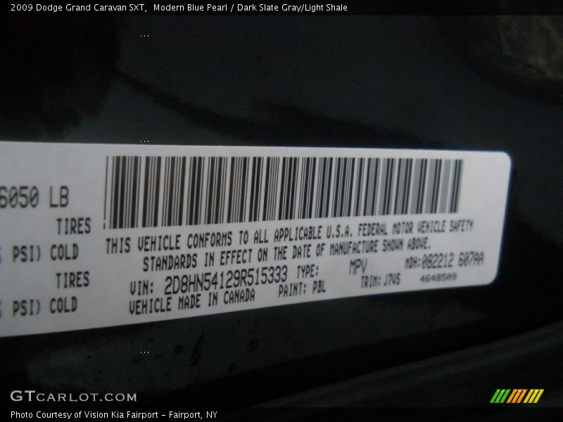 Modern Blue Pearl / Dark Slate Gray/Light Shale 2009 Dodge Grand Caravan SXT