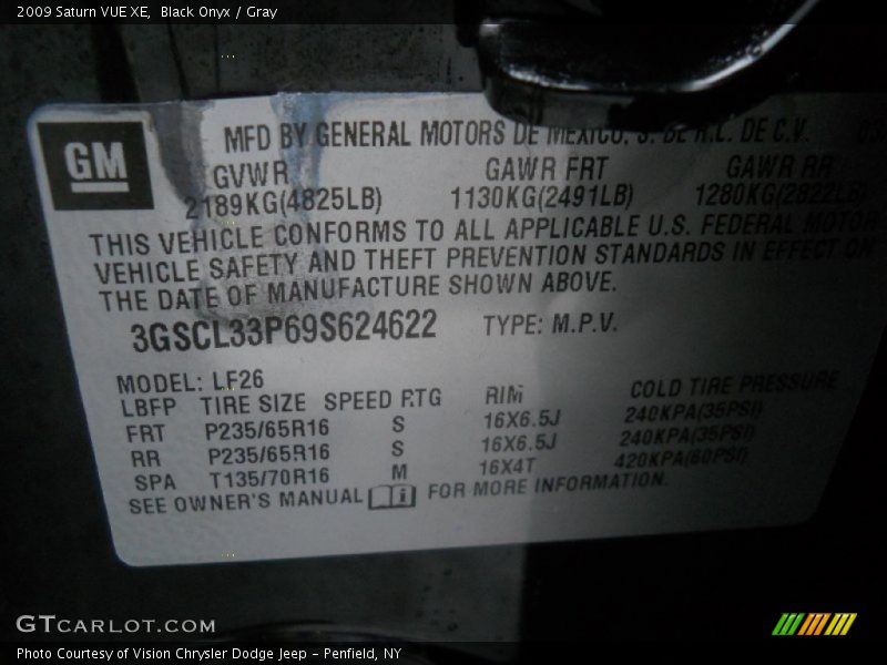 Black Onyx / Gray 2009 Saturn VUE XE