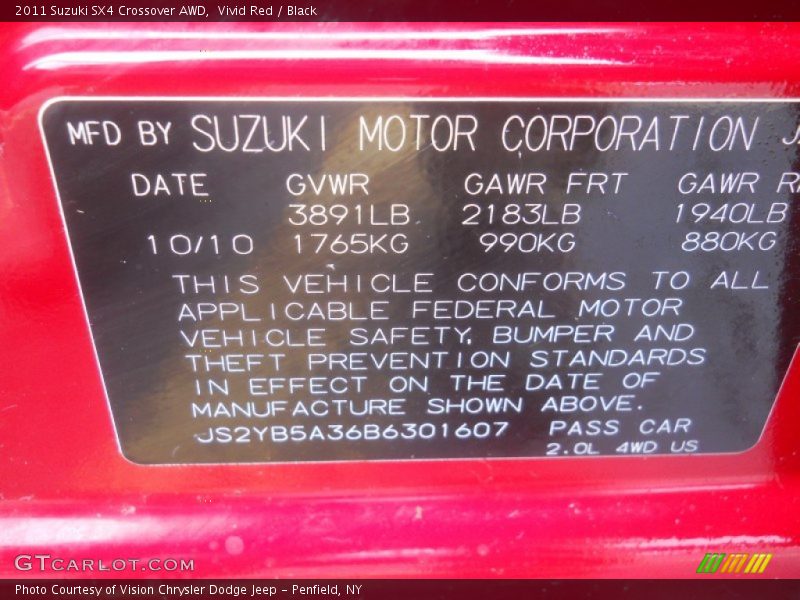 Vivid Red / Black 2011 Suzuki SX4 Crossover AWD