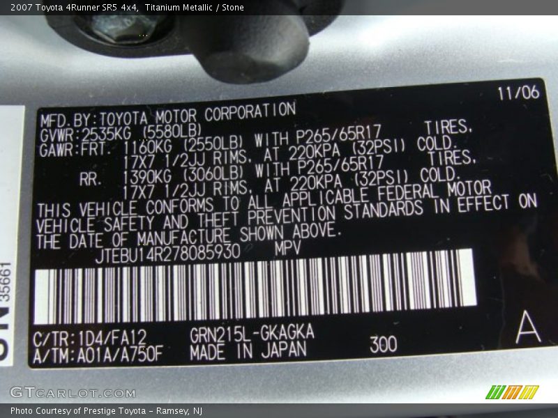 Titanium Metallic / Stone 2007 Toyota 4Runner SR5 4x4