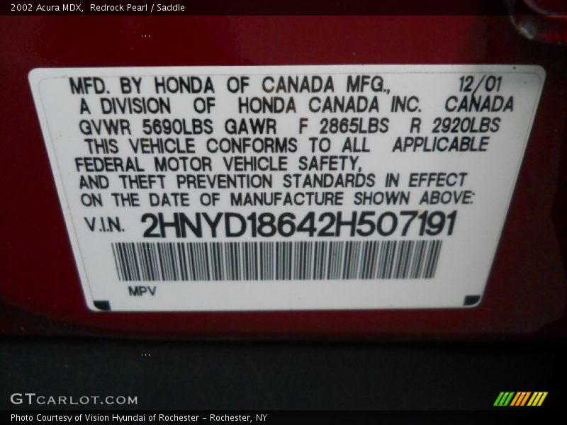 Redrock Pearl / Saddle 2002 Acura MDX