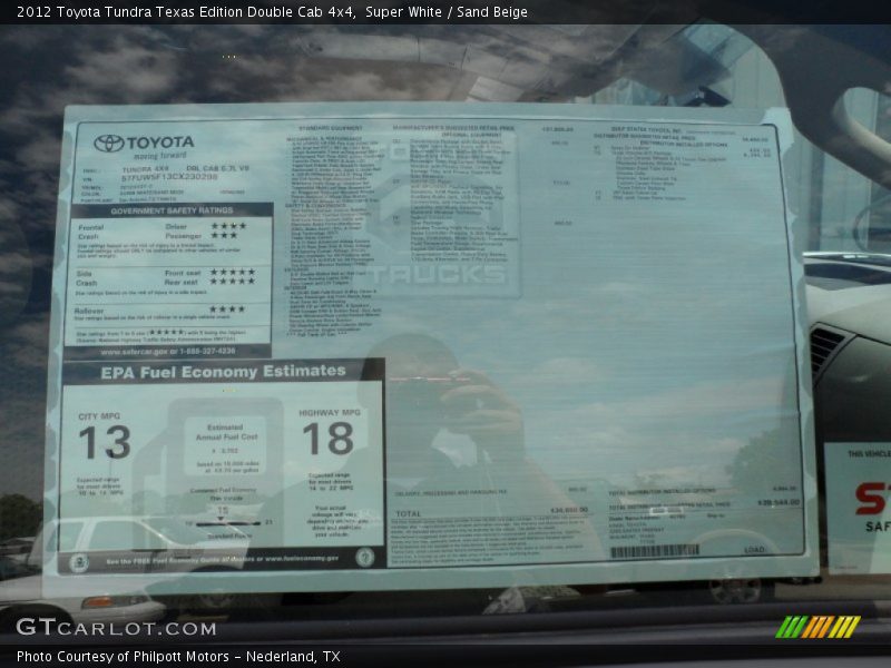 Super White / Sand Beige 2012 Toyota Tundra Texas Edition Double Cab 4x4