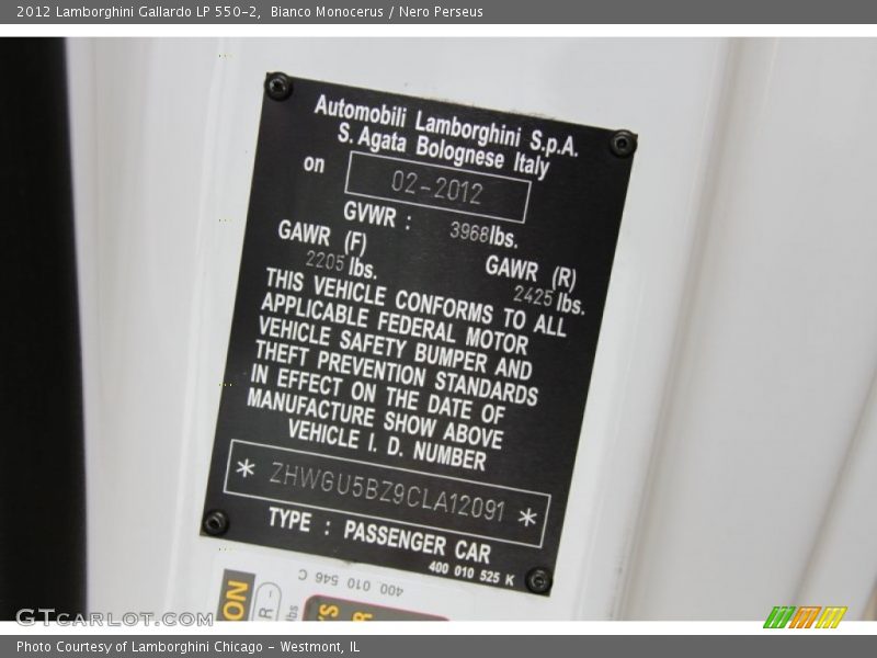 Info Tag of 2012 Gallardo LP 550-2