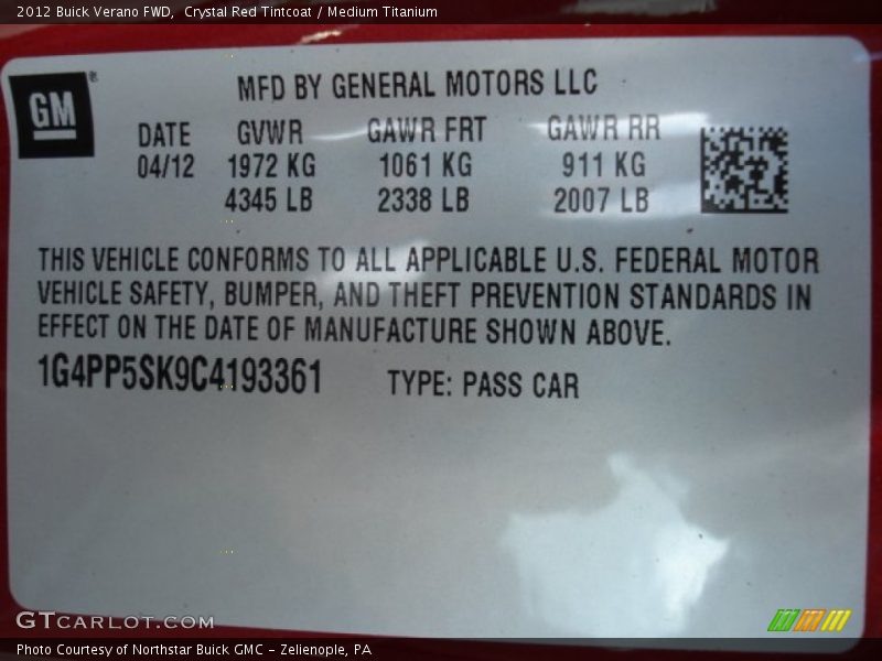 Crystal Red Tintcoat / Medium Titanium 2012 Buick Verano FWD