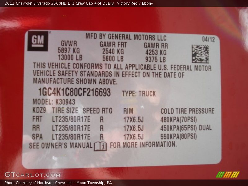 Victory Red / Ebony 2012 Chevrolet Silverado 3500HD LTZ Crew Cab 4x4 Dually