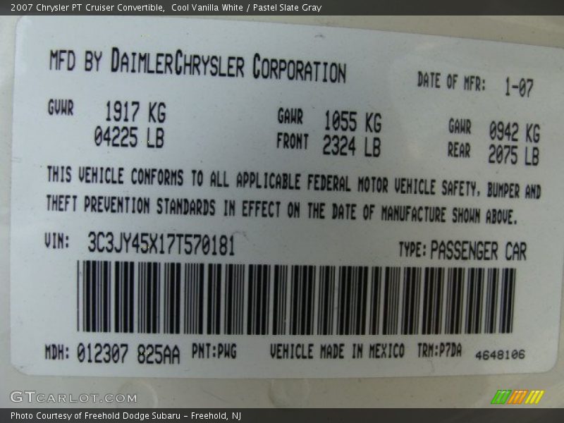 Cool Vanilla White / Pastel Slate Gray 2007 Chrysler PT Cruiser Convertible