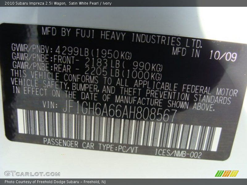 Satin White Pearl / Ivory 2010 Subaru Impreza 2.5i Wagon