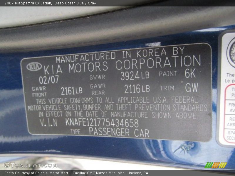 Deep Ocean Blue / Gray 2007 Kia Spectra EX Sedan