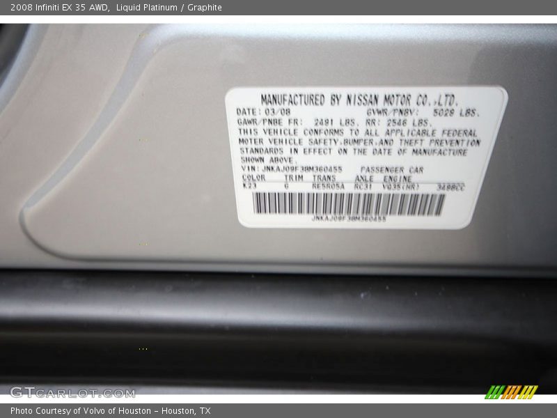 Liquid Platinum / Graphite 2008 Infiniti EX 35 AWD