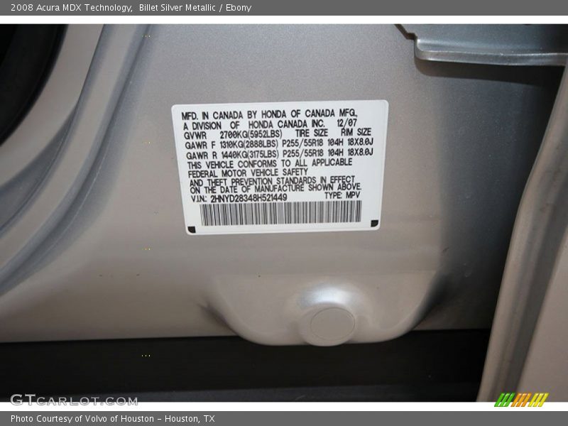 Billet Silver Metallic / Ebony 2008 Acura MDX Technology