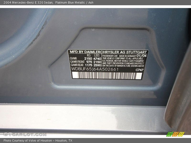 Platinum Blue Metallic / Ash 2004 Mercedes-Benz E 320 Sedan