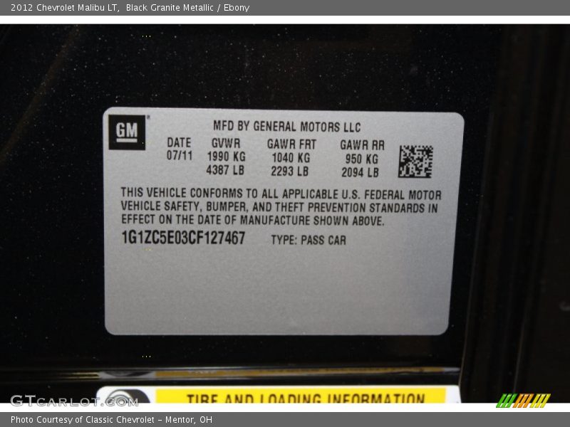 Black Granite Metallic / Ebony 2012 Chevrolet Malibu LT