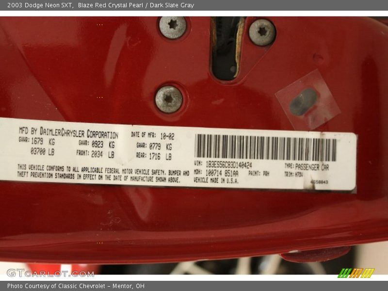 Blaze Red Crystal Pearl / Dark Slate Gray 2003 Dodge Neon SXT