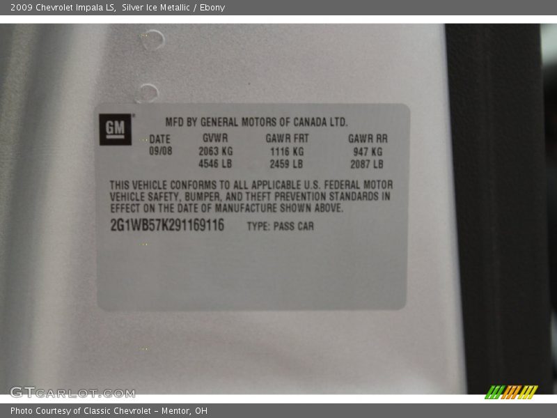 Silver Ice Metallic / Ebony 2009 Chevrolet Impala LS