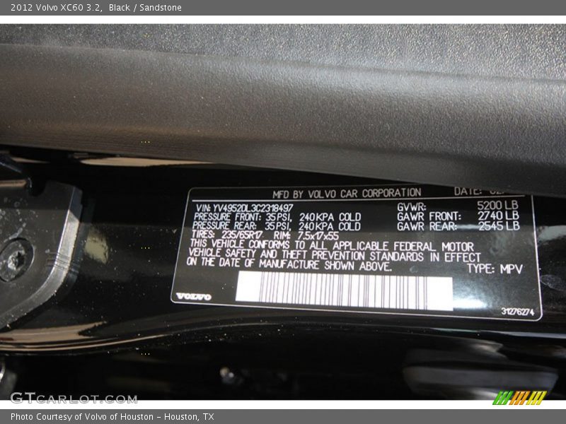 Black / Sandstone 2012 Volvo XC60 3.2