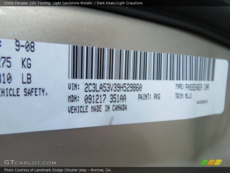 Light Sandstone Metallic / Dark Khaki/Light Graystone 2009 Chrysler 300 Touring