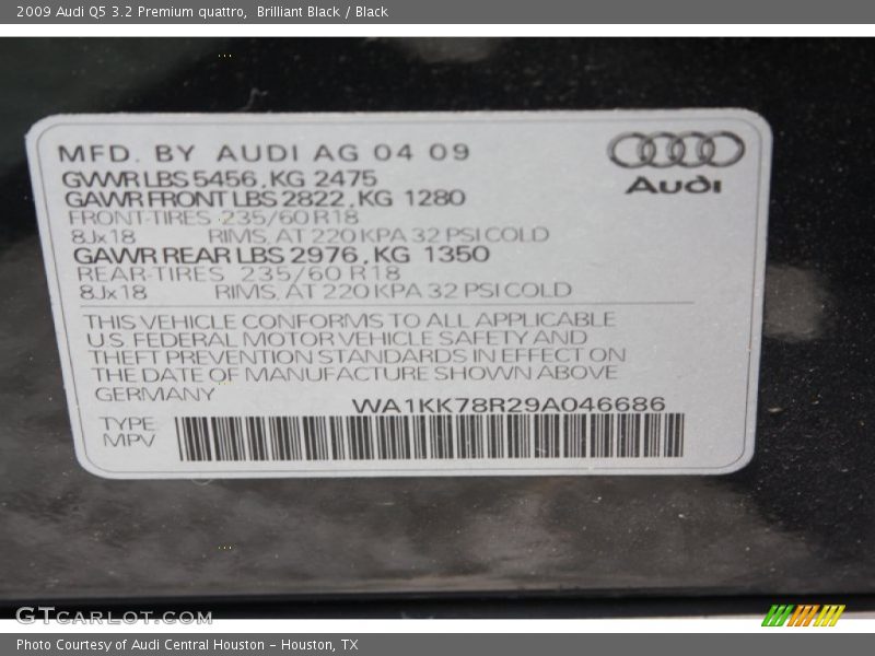 Brilliant Black / Black 2009 Audi Q5 3.2 Premium quattro