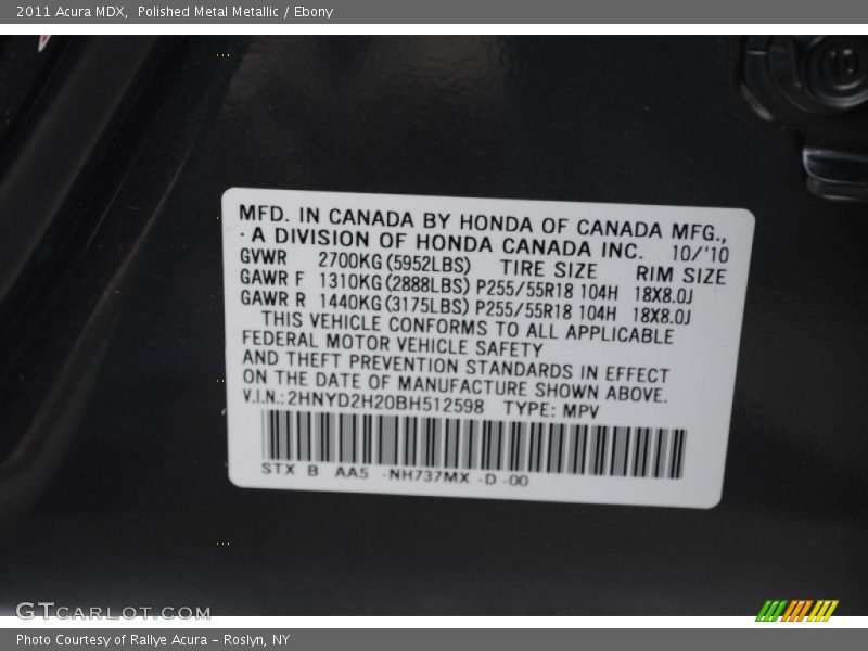 Polished Metal Metallic / Ebony 2011 Acura MDX