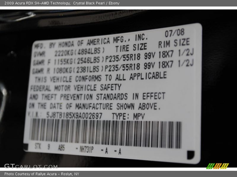 Crystal Black Pearl / Ebony 2009 Acura RDX SH-AWD Technology