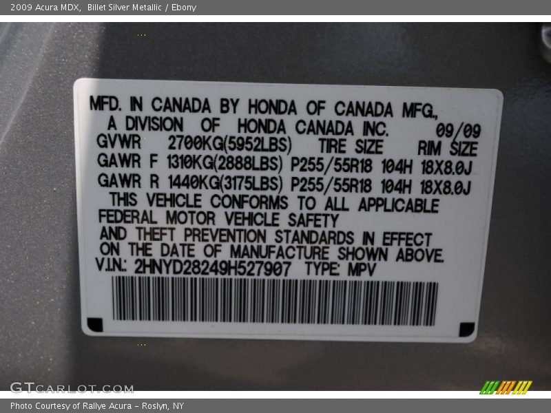Billet Silver Metallic / Ebony 2009 Acura MDX