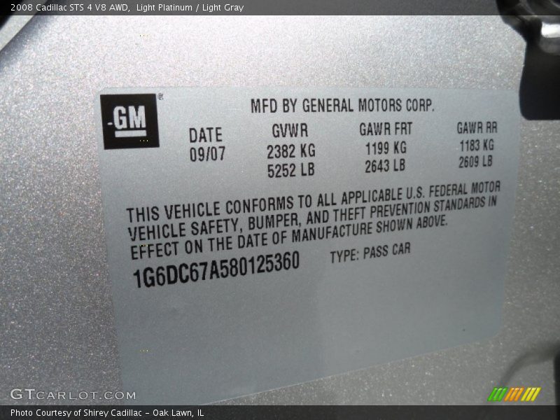 Light Platinum / Light Gray 2008 Cadillac STS 4 V8 AWD