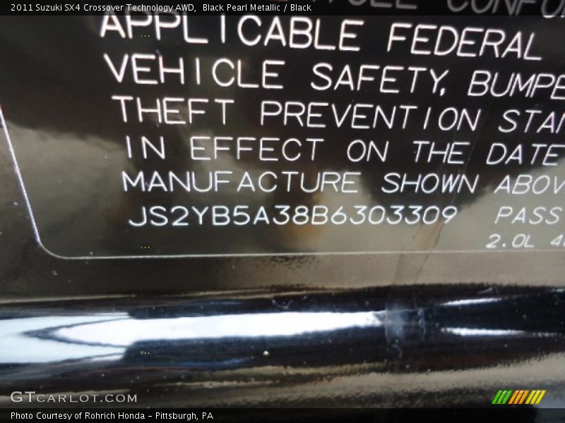Black Pearl Metallic / Black 2011 Suzuki SX4 Crossover Technology AWD