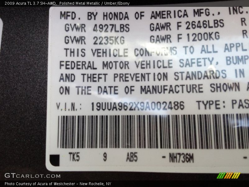 Polished Metal Metallic / Umber/Ebony 2009 Acura TL 3.7 SH-AWD