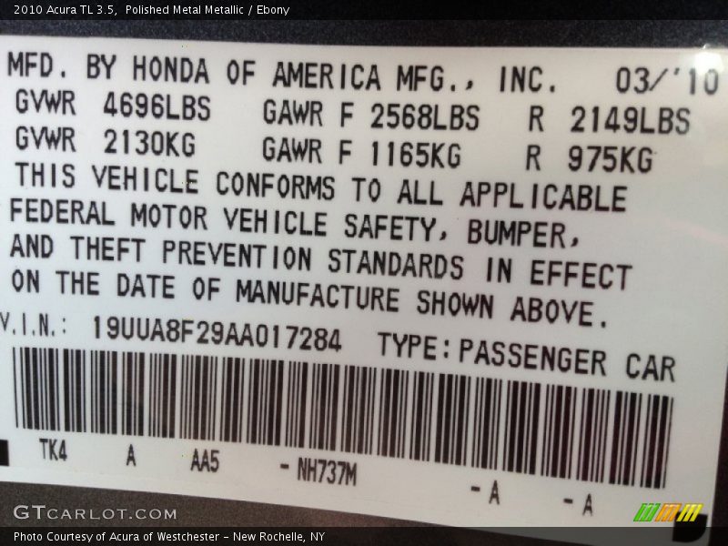 Polished Metal Metallic / Ebony 2010 Acura TL 3.5