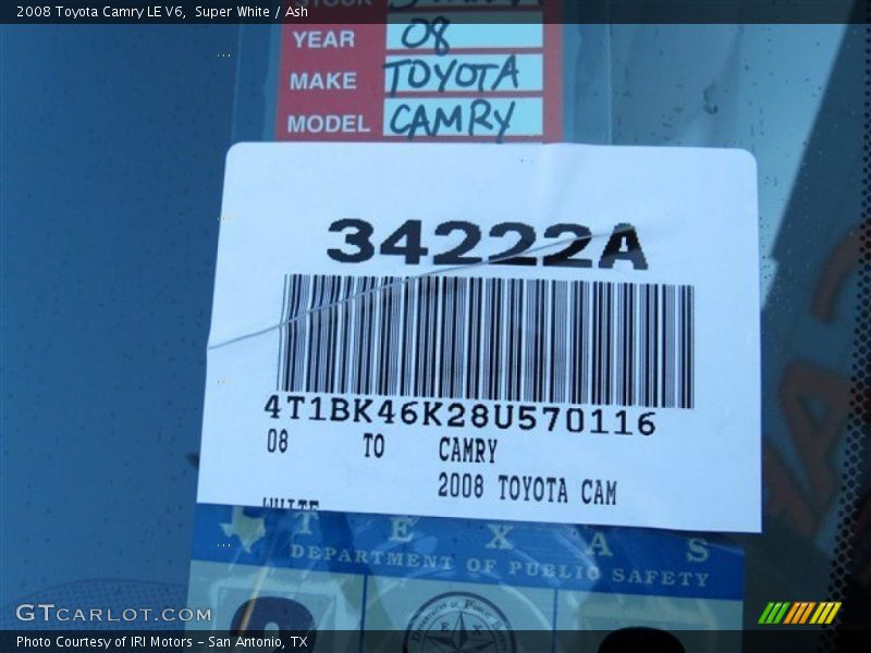 Super White / Ash 2008 Toyota Camry LE V6