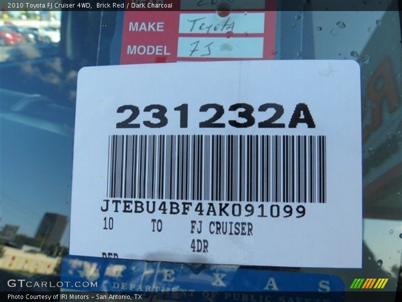 Brick Red / Dark Charcoal 2010 Toyota FJ Cruiser 4WD