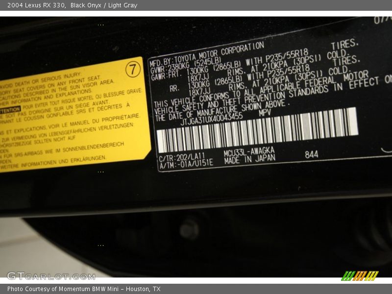 Black Onyx / Light Gray 2004 Lexus RX 330