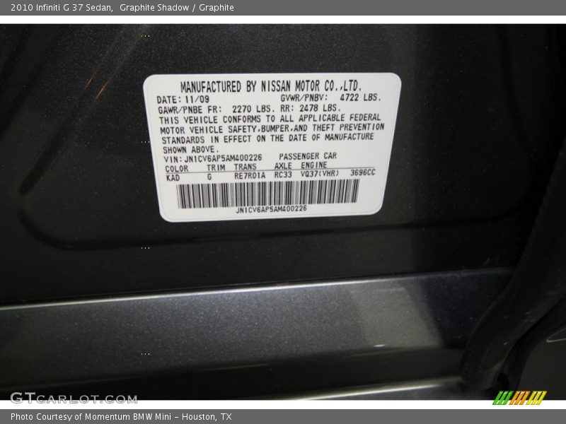 Graphite Shadow / Graphite 2010 Infiniti G 37 Sedan