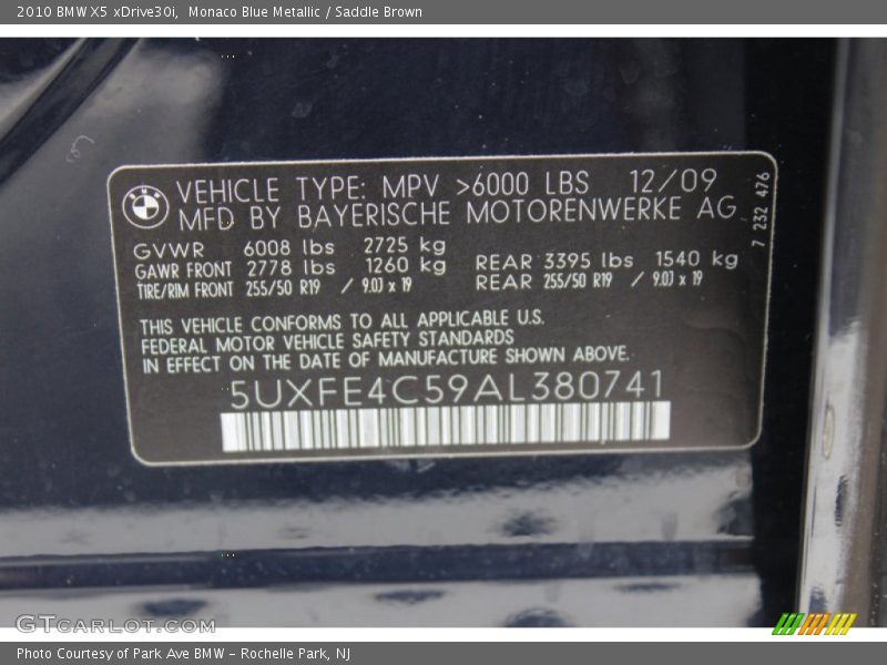 Monaco Blue Metallic / Saddle Brown 2010 BMW X5 xDrive30i