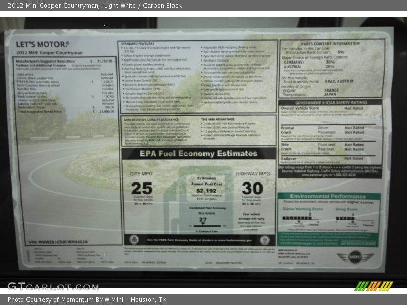 Light White / Carbon Black 2012 Mini Cooper Countryman