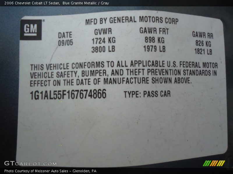 Blue Granite Metallic / Gray 2006 Chevrolet Cobalt LT Sedan
