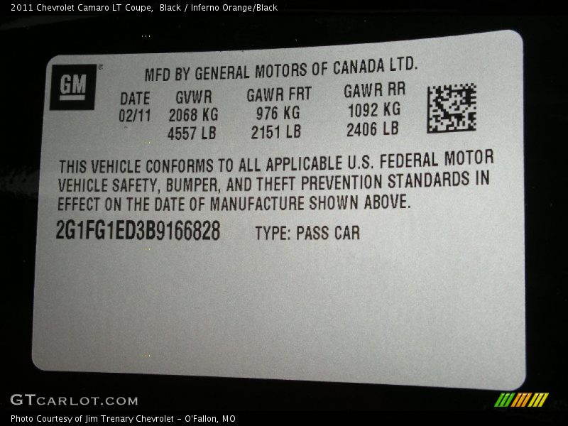 Black / Inferno Orange/Black 2011 Chevrolet Camaro LT Coupe
