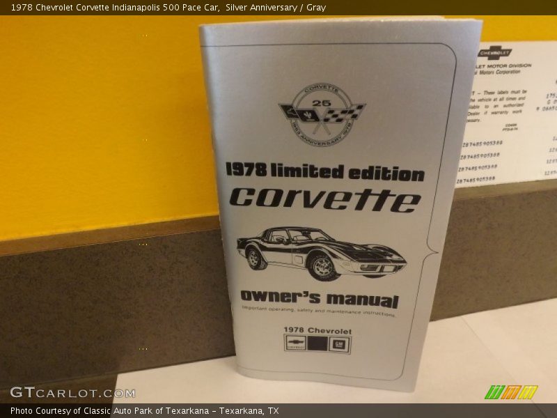 Books/Manuals of 1978 Corvette Indianapolis 500 Pace Car